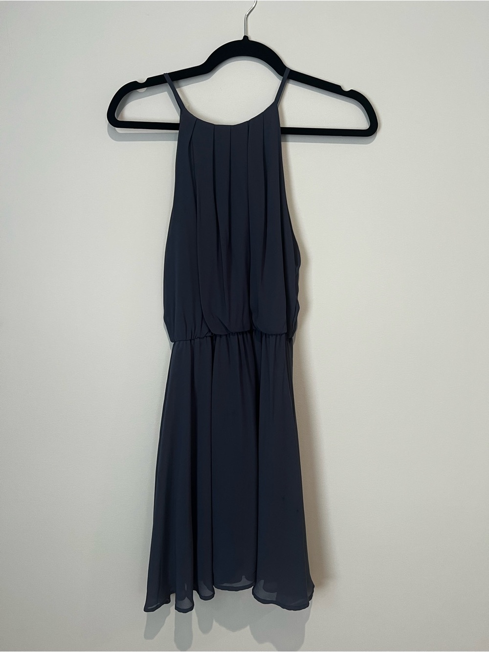 Lush Navy Halter Pleated Midi Dress
